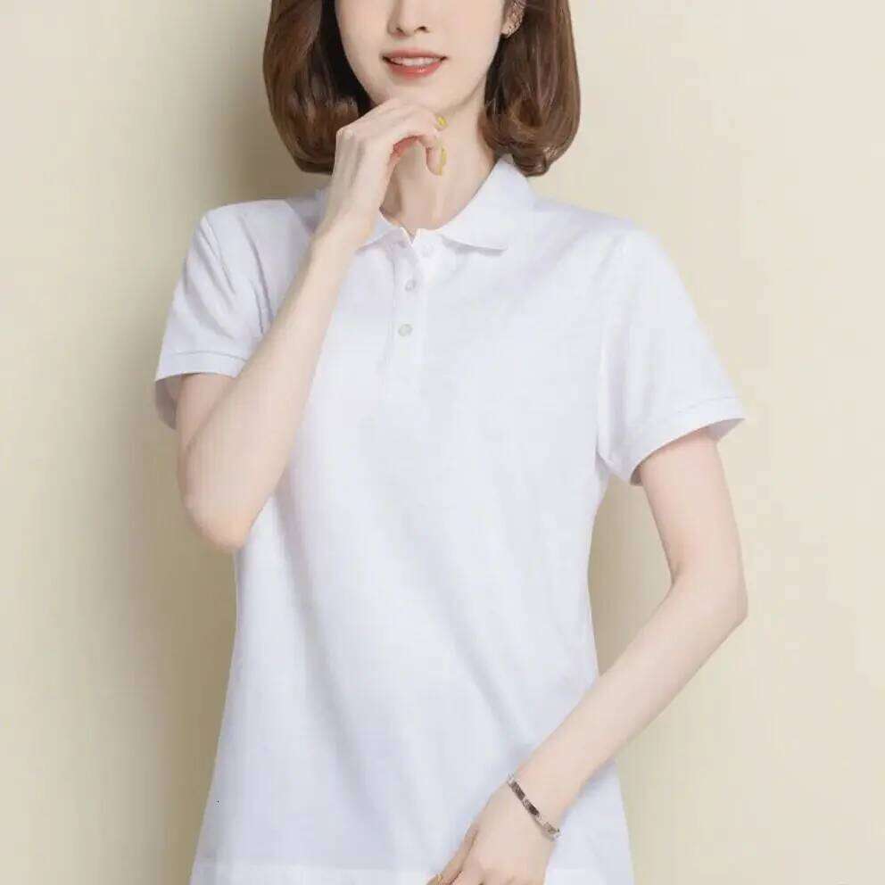 Women's basic solid color short-sleeved POLO shirts summer knitted tops daily casual models can be machine washed and dry cleane 26W0224