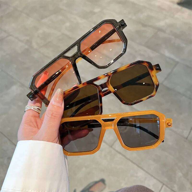 New Double Bridges Square Sunglasses Women Fashion Gradient Shades UV400 Retro Polygon Men Sun Glasses 26W0224