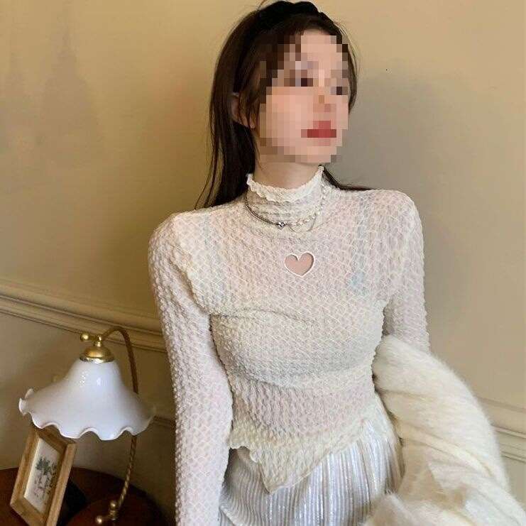 Fangji: A Touch Of Heartiness. Stylish Semi-High Collar Knitted Base Shirt Women, Slim Fit Inner Top For Winter