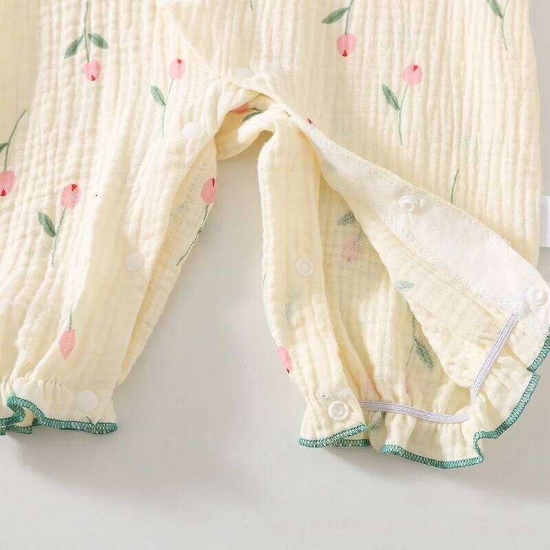 Spring Autumn Newborn Baby Girl Clothes Cute Floral PrintLong Sleeve Jumpsuit with Matching Hat 26Y0224