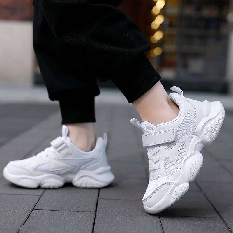 Children's Sports Boys Girls Fashion Mesh Breathable Non-slip Kids Running Shoes for Boy White School Sneakers 26W0224