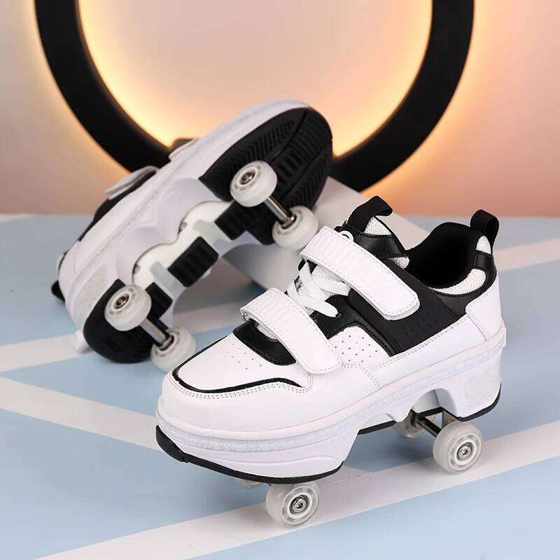 Children Roller Sneakers With 4 Wheels Skates Adult Runaway Parkour Deformation Shoes For Women Men Youth Kids Gift 26W0224