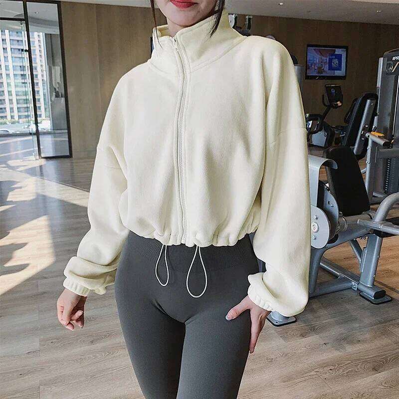 Autumn and winter Women Loose Sport s Lamb-Fleece Yoga Running Long Sleeves Top Outdoor Recreation Workout Coats 26Y0224