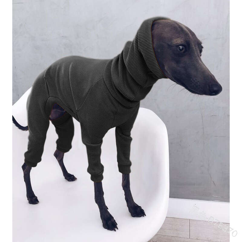 Cross border European American foreign trade solid color autumn and winter fashion pet four legged outfit with high collar slim fit ribbed warm dog pu