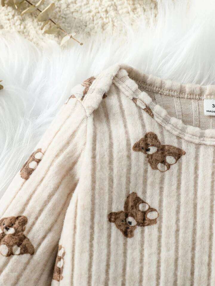 Newborn Fall Unisex Baby Girls Boys Rompers Infant Clothes Bear Print Crew Neck Long Sleeve Toddler Jumpsuits with Hat 1-24M 26H0224