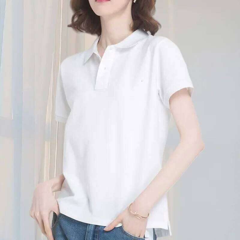 Summer Polo Korean Style Women Cool Ice Silk Short Sleeve Shirt Breathable Quick Dry Casual Shirts Pullover Tee Tops 26W0224