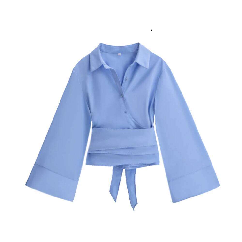 2025 NeW Women's Fashion Casual Polo Neck Bow Tie-Up Short Edition Double Breasted Poplin Daily Work Shirt Elegant Gifts 26W0224