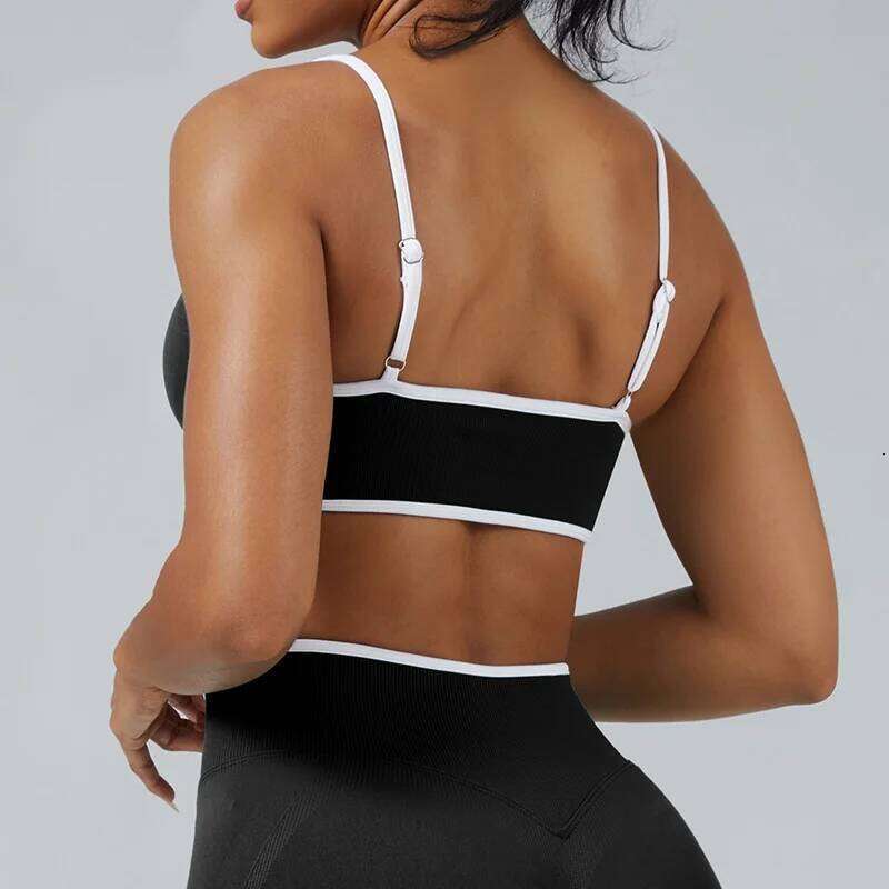HISTELLO Gym Contrastline Women Seamless Pilates Yoga Clothing Fitness Open Bras Removable Pads Workout Sports Bra 26Y0224