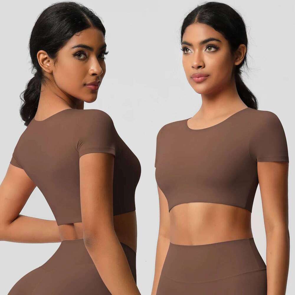 Yoga T-shirt Women Fitness Top Shockproof Bras Running Push Up Training Suit Gym Sports Crop Tops Solid Color Breath 26Y0224