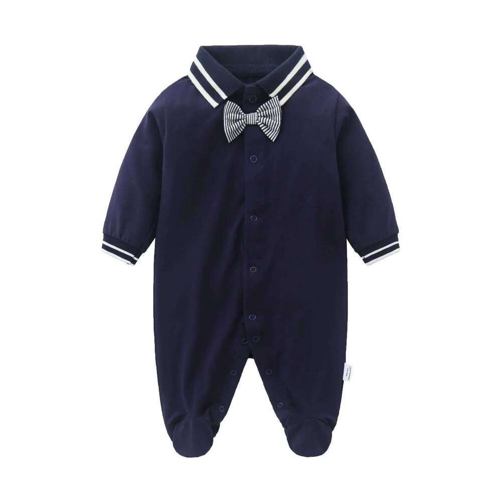 Spring Autumn Kids Baby Rompers Bow Applique Turn Down Collar Toddler Boy Jumpsuits Newborn Boys Overalls Infant Bodysuits 26Y0224