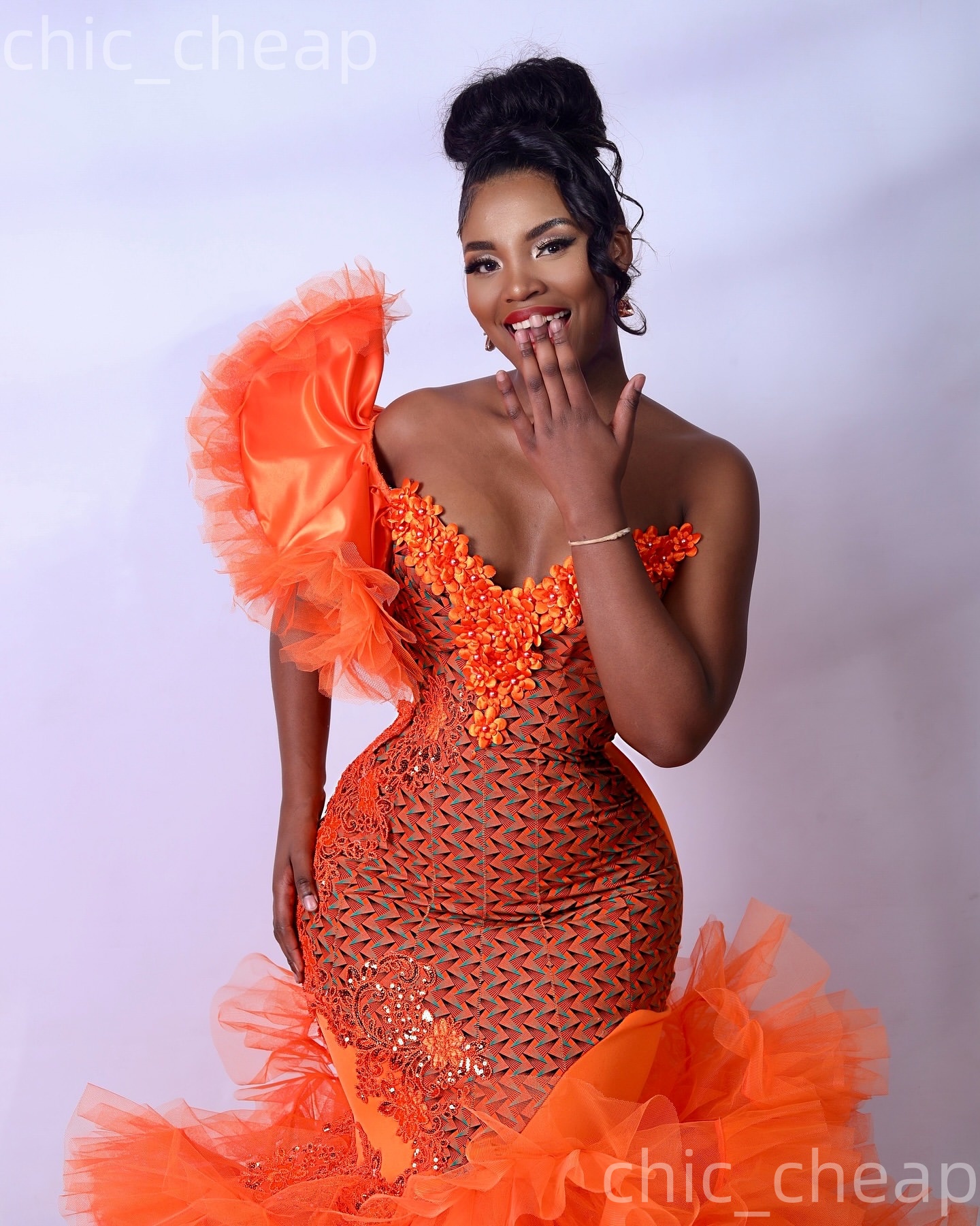 Aso Ebi Orange Mermaid Prom Dresses 2026 One Shoulder Flowers Applique Evening Formal Party Second Birthday Engagement Gowns Dress For Special Occasio
