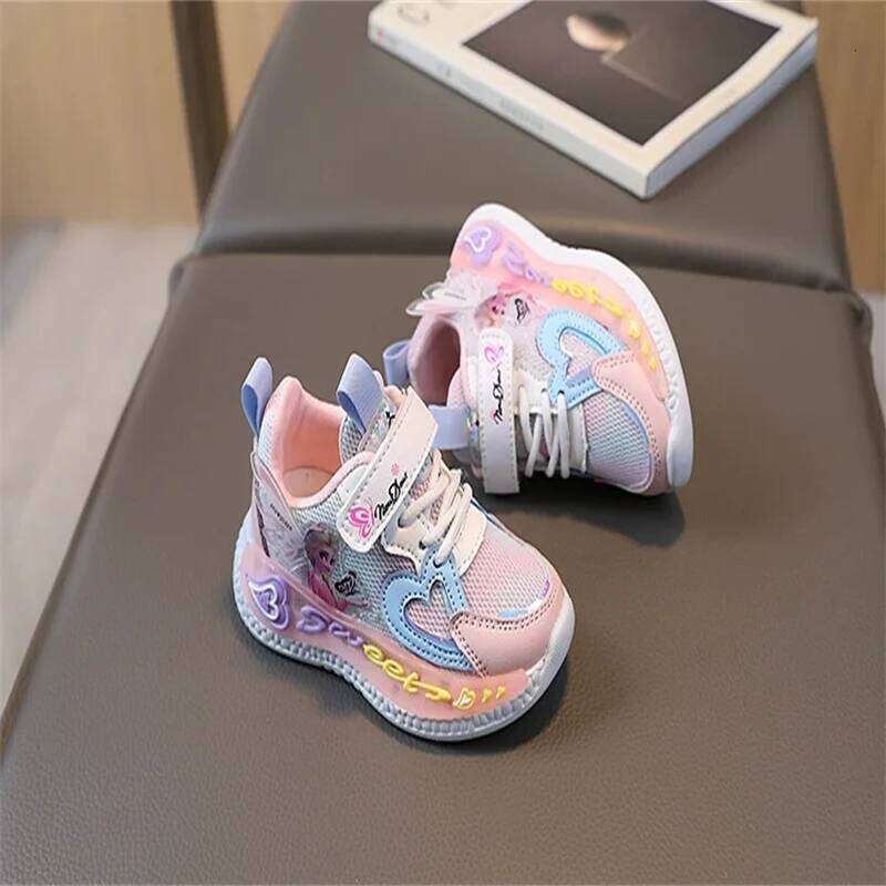 Kids Led Lights Children Sneakers Girls Elsa Frozen Princess Casual Sport Baby Anti-slip Shoes Size 22-31 26W0224