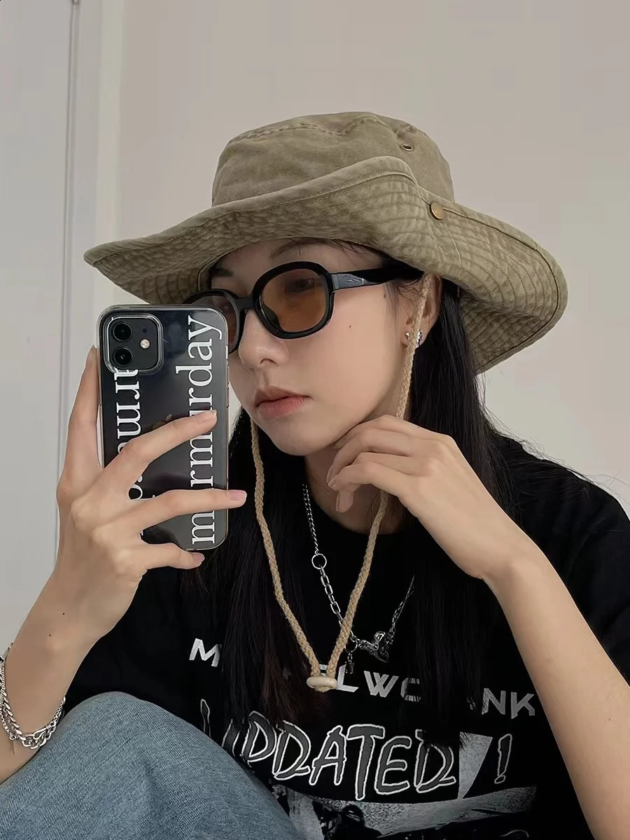 Blue Cowboy Hiking Bucket Hats with String Men Denim Beach Sun Hat for Women Outdoor Couple Bob Panama Summer Fisherman Cap 260206