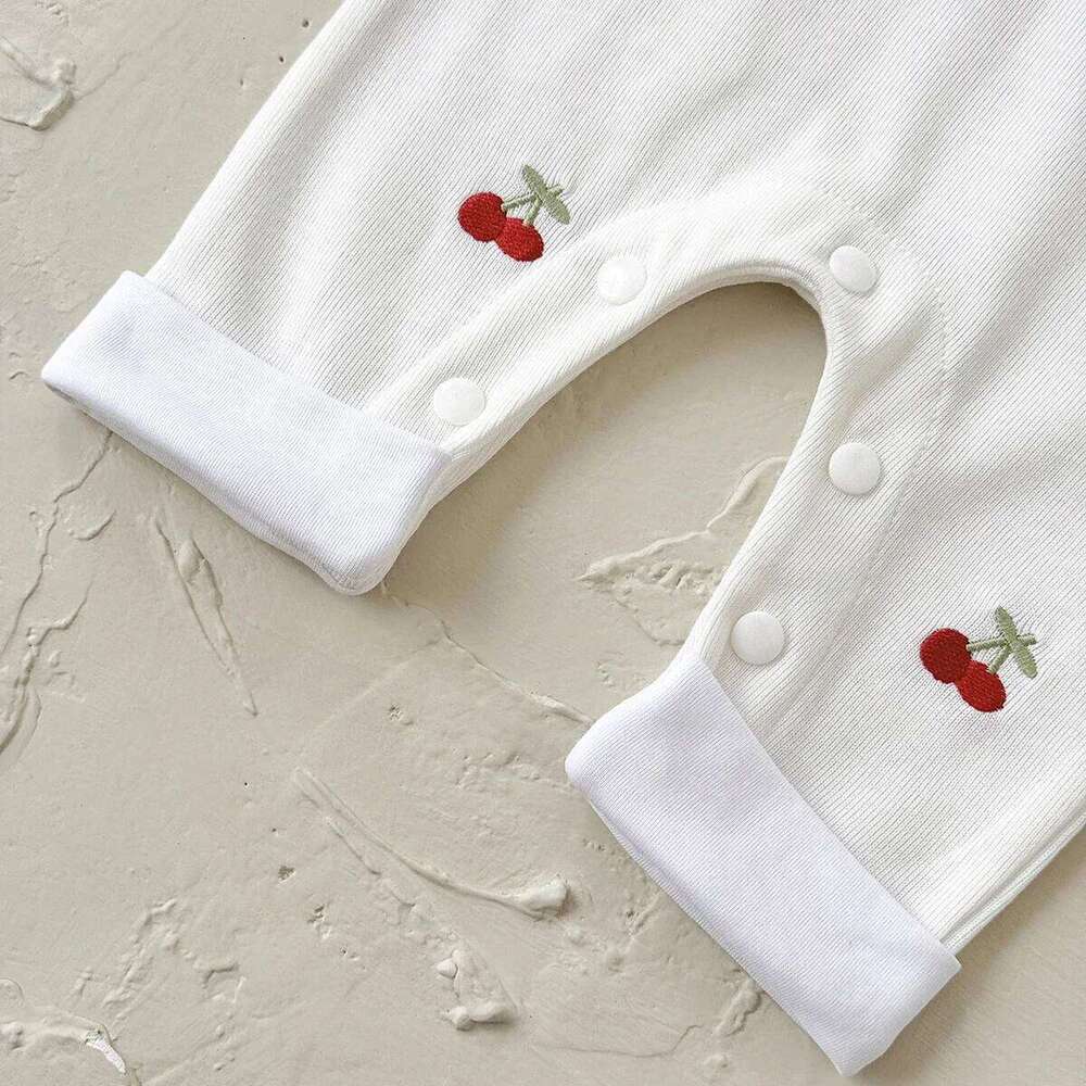 Cute Cherry Embroidery Baby Spring Autumn Soft Fabric Peter Pan Collar Long Sleeve Jumpsuit For Infant Girls Daily Wear 26H0224