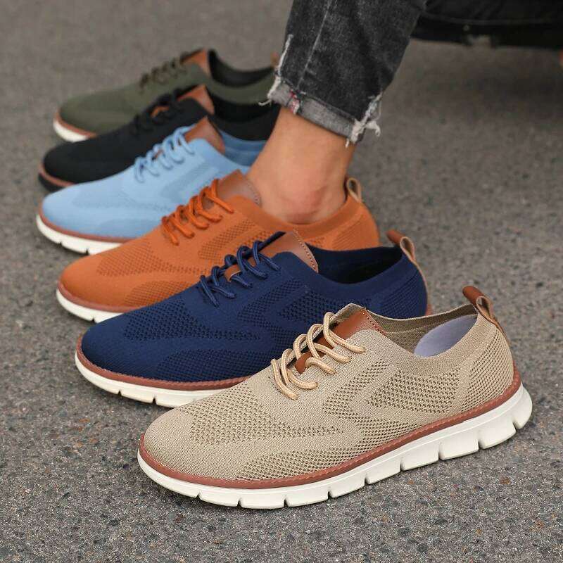New Men Sports Knitted Mesh Breathable Trendy Appearance Flat Outdoor Versatile Street Casual Anti Slip Shoes