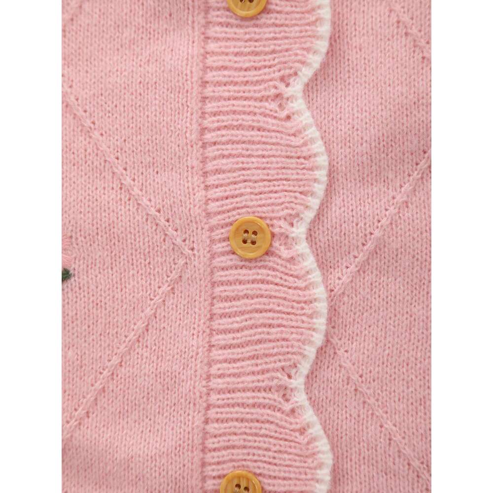 Spring and Autumn Baby Flower Embroidery Long Sleeve Knitted Children's Embroidered Footed Jumpsuit 26H0224