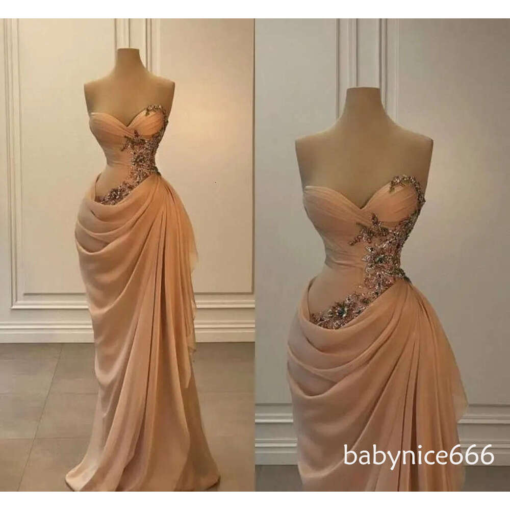 Elegant Pink Mermaid Evening Dresses Sweetheart Pleats Crystal Beaded Prom Waist Decor Dress for Special Ocn BC20153