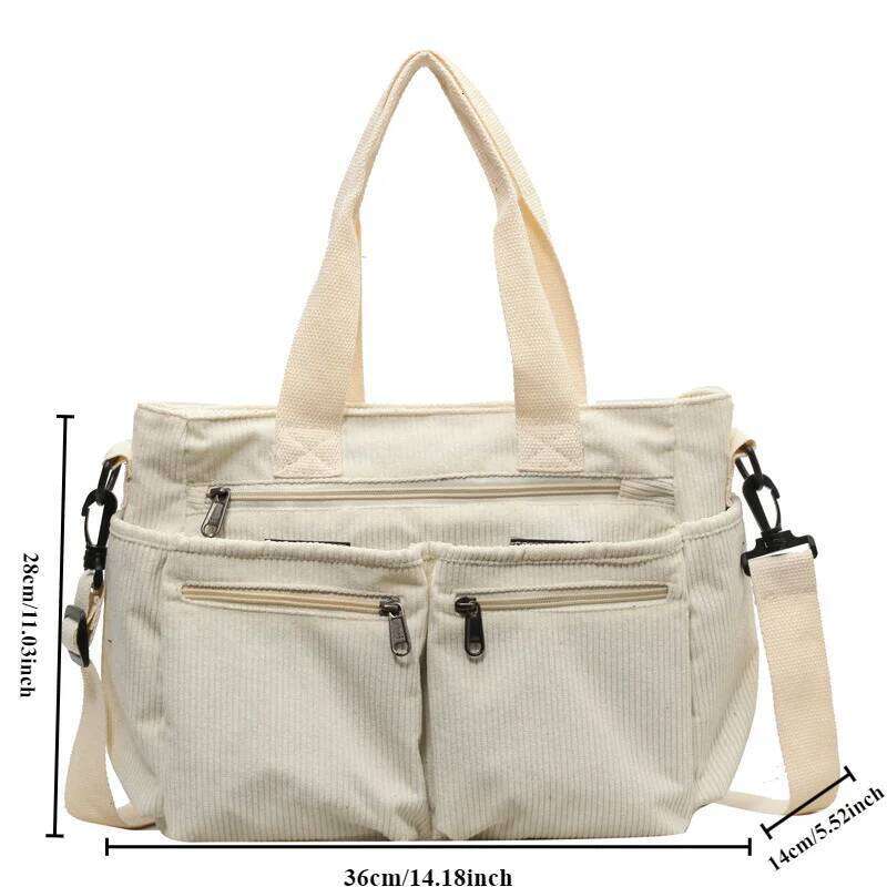 Female Large Capacity Corduroy New Korean Style Fashion Women Shoulder Crossbody Bag Worker Commuter Tote Handlebag Z260224