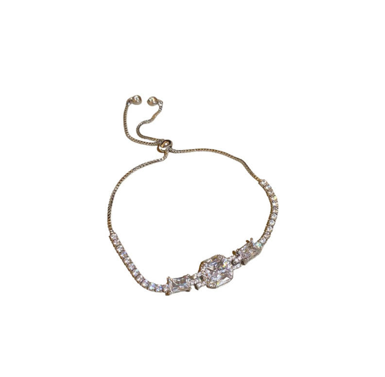 Luxurious zircon square interlocking adjustable bracelet, light luxury with a high-end feel, new fashionable versatile wristband jewelry wholesale