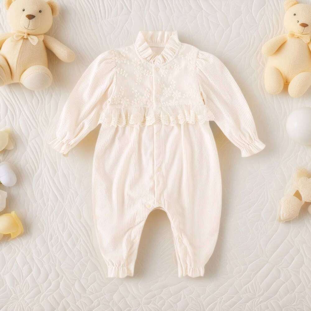 Winter Baby Girls Rompers Long Sleeve Cute Lace Thickened Warm Toddlers Clothing 26H0224