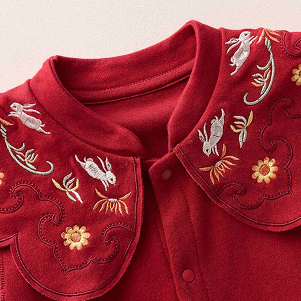 1st Birthday Girl Romper Long Sleeve Cotton Red Color Chinese Style Fall Unisex Infant Clothing Christmas Baby Boy Jumpsuit 26H0224
