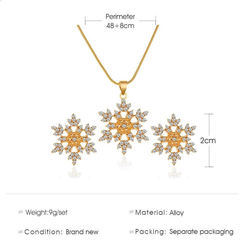 925 Silver Gold Color Snow Flower Wedding Engagement Jewelry Set For Women Pendant Necklace Earrings Fashion 260207