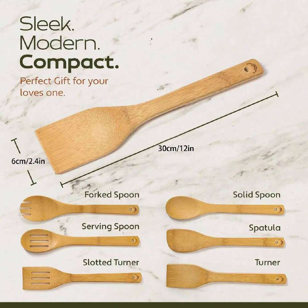 Kitchenware 6 Piece Wooden Utensil Set Eco Friendly Spoons Spatulas Cooking Ideal for Dining Room Household and Outdoor Use Durable Tableware Gadgets