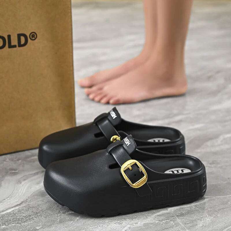 Round Toe Thick Soled Waterproof Anti Slip Rain Shoes for Women Summer Fashion Outerwear Sneakers Lazy Buns Half Slippe Sandals