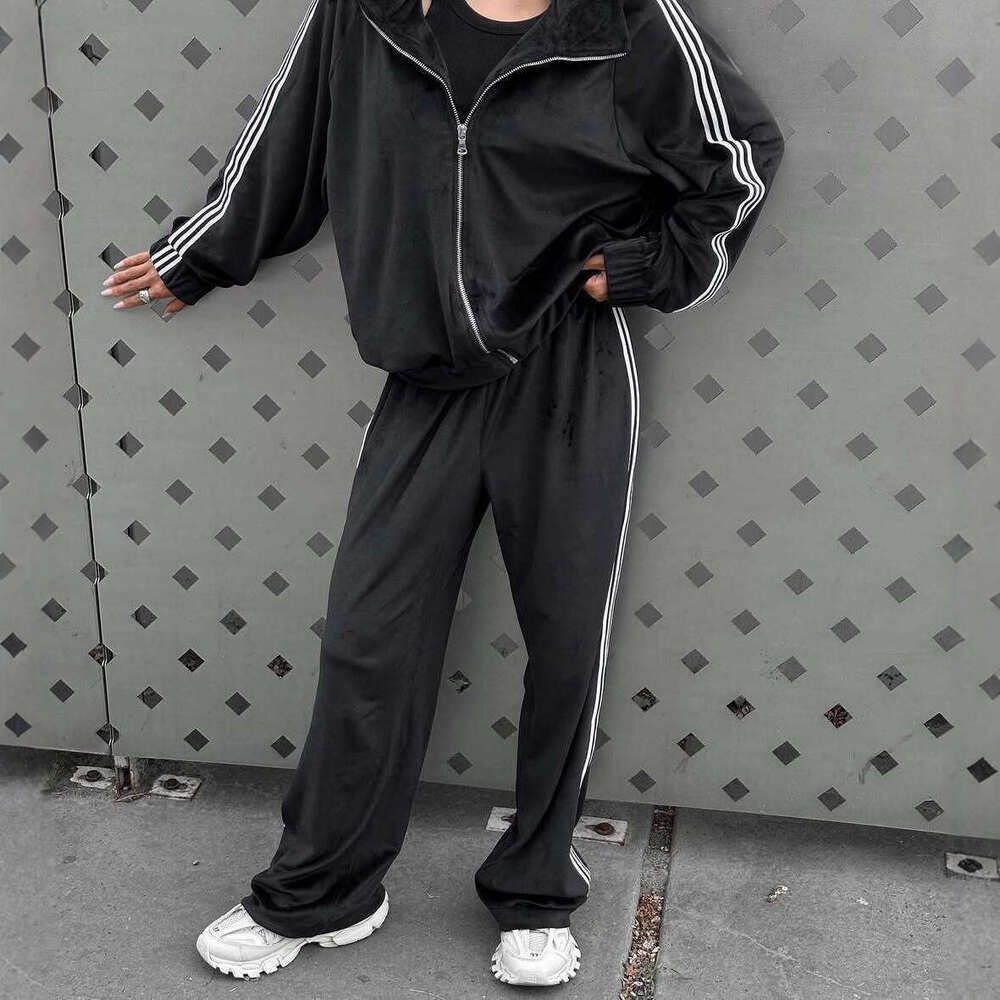 Women's s sweater suit striped jacket two-piece loose autumn and winter, Casual Wear, Elegant Style, High Neckline, Machine Wash red green black 