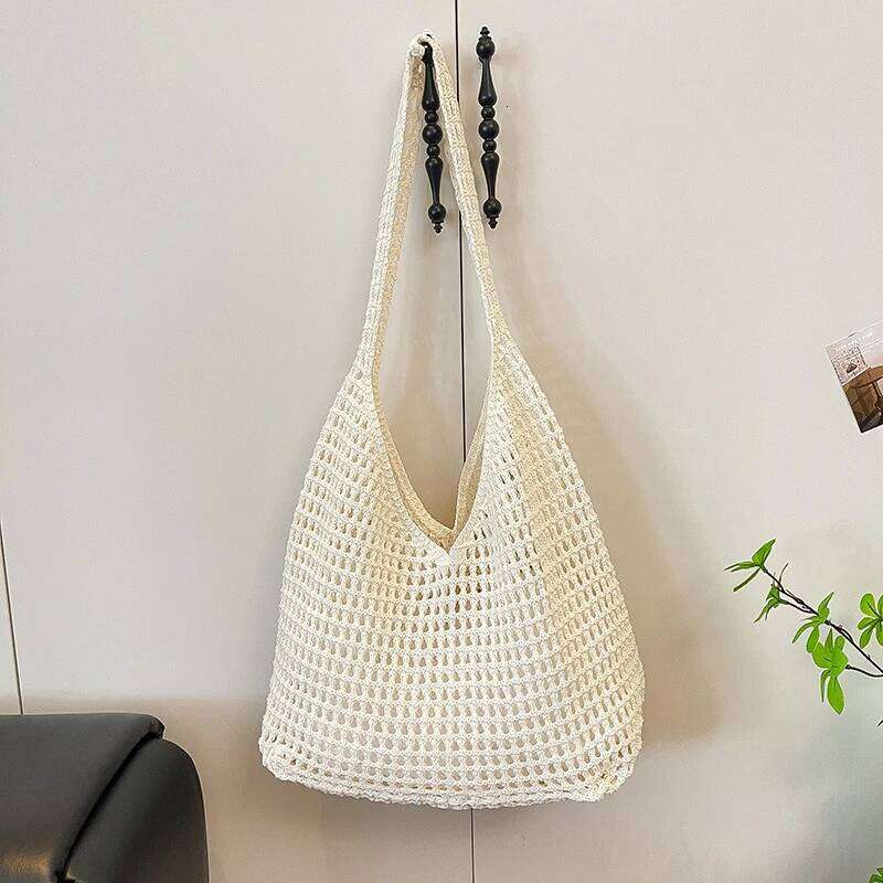 New Sweet Crochet Shoulder Leisure Beach Hollow Out Handbag Women Solid Color Woven Totes Bag For Travel Z260224