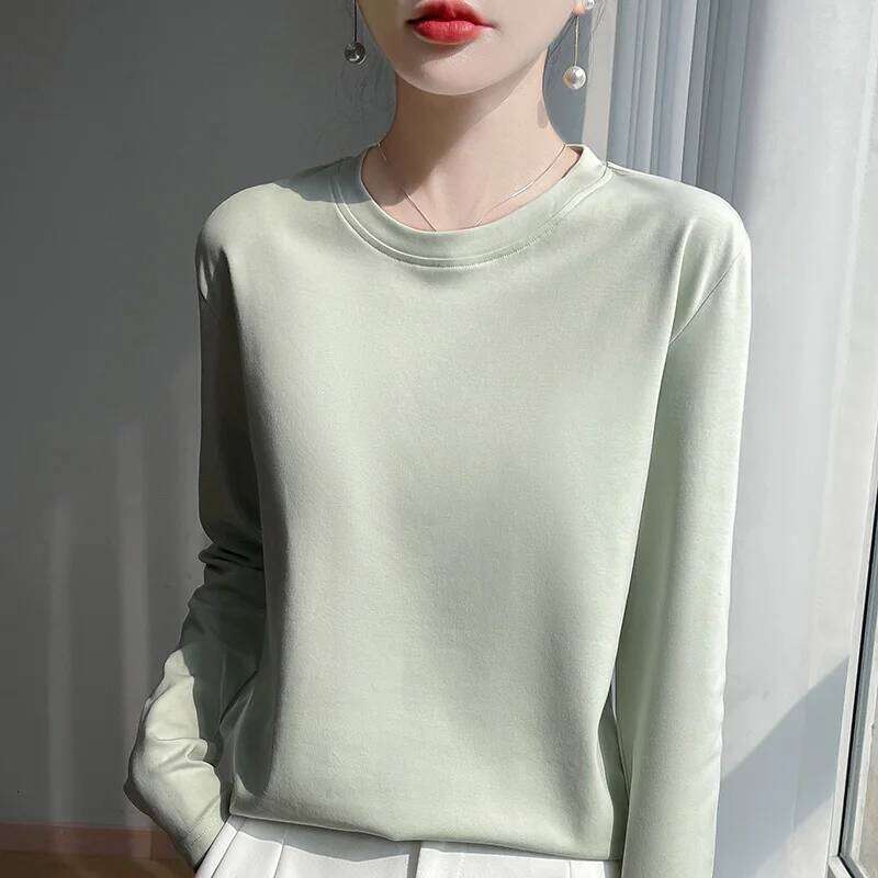 Spring And Summer New Mercerized Long Sleeve Women's Round Neck Loose 100% Cotton Bottoming T-shirt 26Y0224