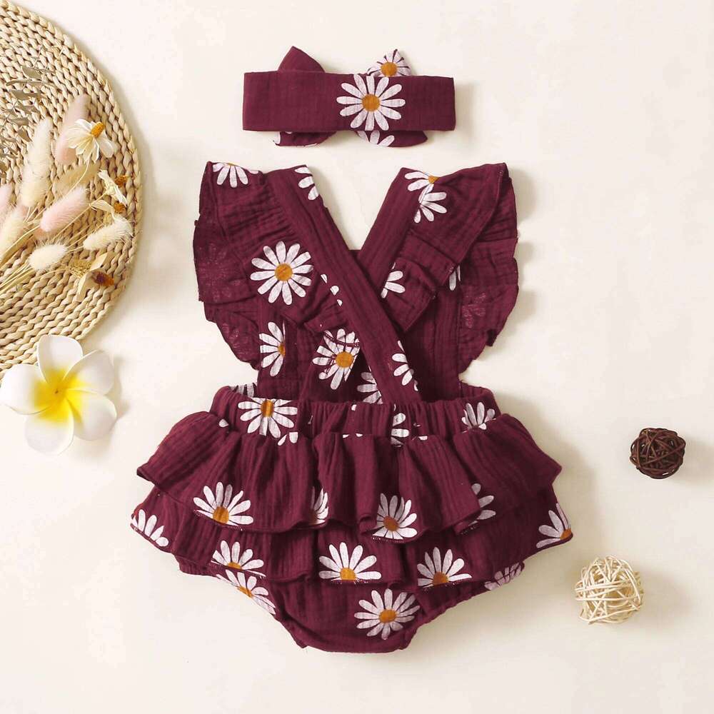 Summer Newborn Infant 0-18Month Baby Girls Romper Sunflower Print Sleeveless Cute Kids Onepiece Jumpsuit 26Y0224