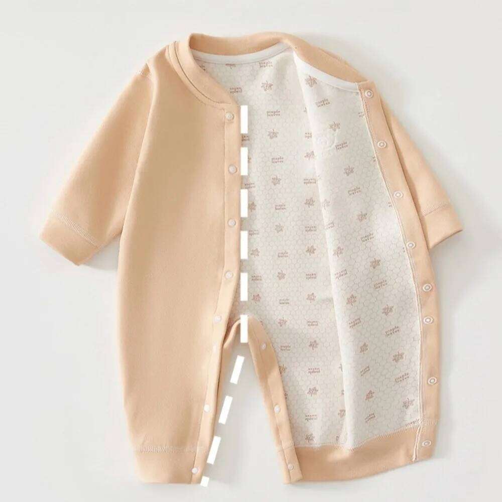 AYNIGIELL Newborn Romper Solid Color Autumn and Winter Warm Baby Outfit Soft Cotton Infant Jumpsuit 0-18M Unisex 26H0224