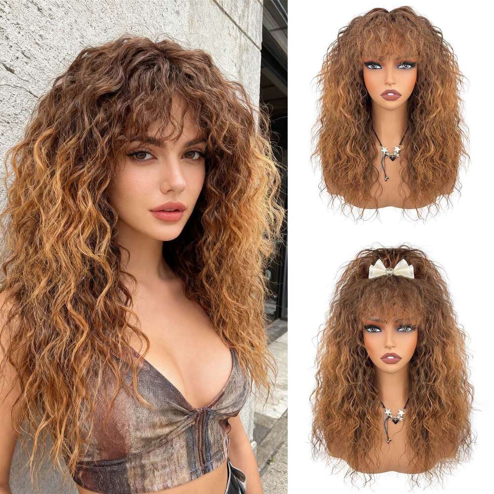 2026 African New Style Natural Wool Bangs Synthetic Full High-Temperature Silk Curl Wig SHXI