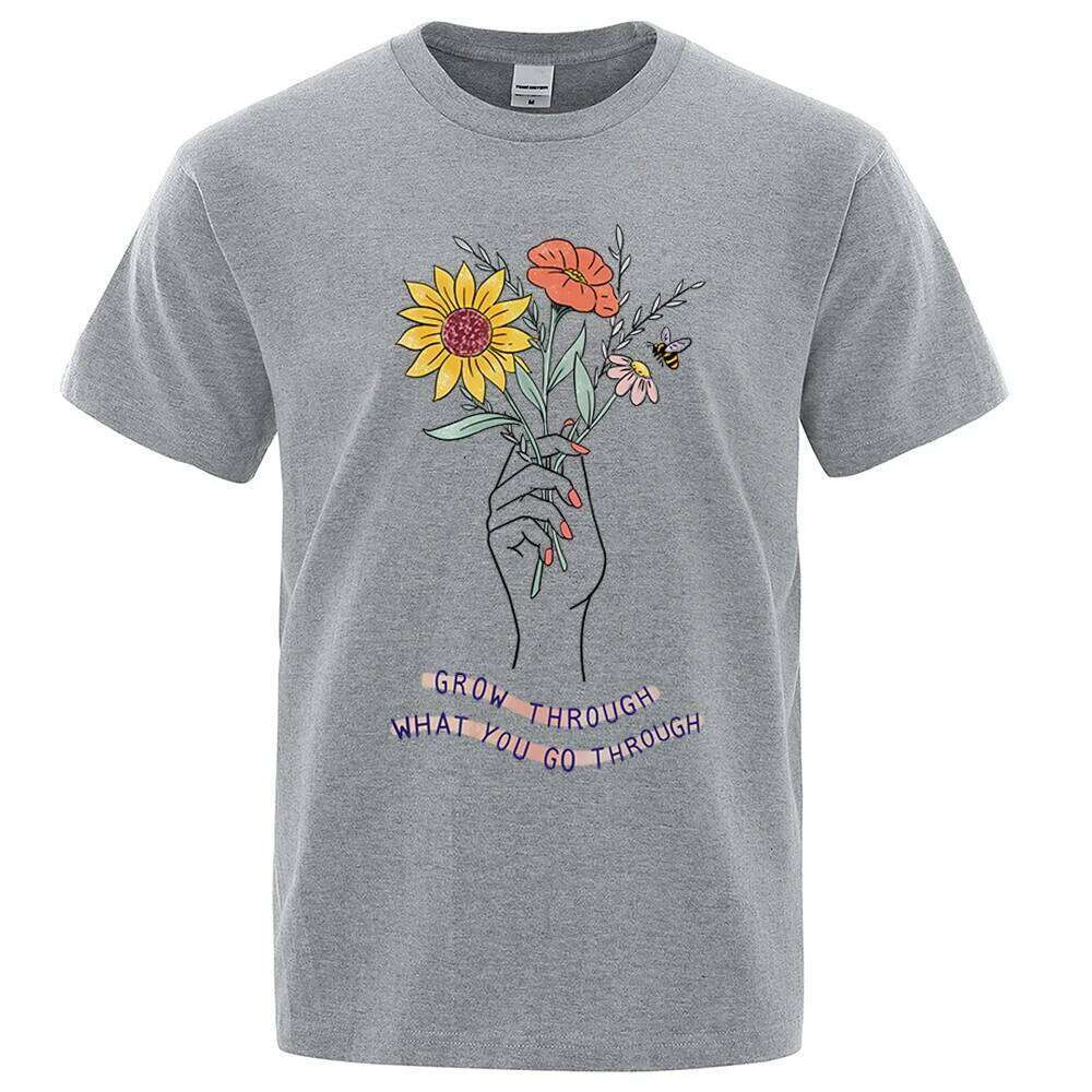 Grow What You Go Through T-Shirt Male Fashion Hip Hop Oversize Tshirt Casual Cotton T-Shirts Couple H260224