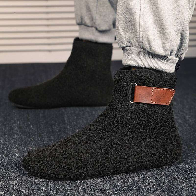 MAEDEF Men's High Top Winter Cotton Man Warm Slippers Loafers Thin Bottom Lightweight Plush Casual Shoes for Men