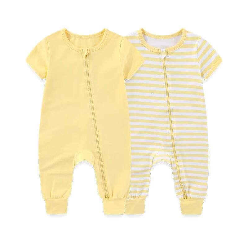 Kiddiezoom 2 Pcs/Lot Unisex Solid Short Sleeve Zipper Baby Boy Girl Romper Cotton Soft Newborn Jumpsuits Clothing 26Y0224