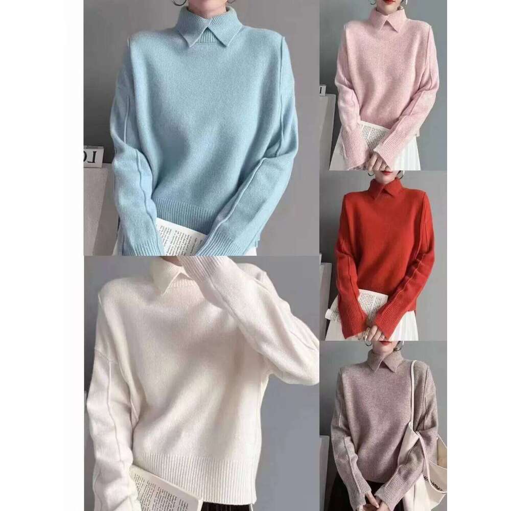 Polo Collar Knitted 2025 New Autumn Winter Women Elegant Solid Color Sweater Female Soft Pullover Casual Bottom Shirt 26W0224