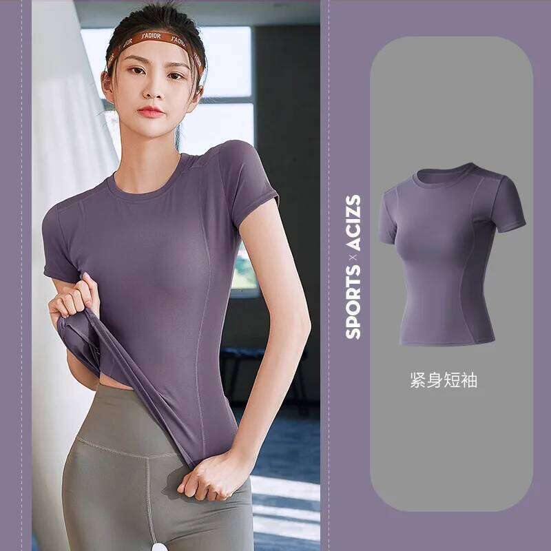 Women's Sports Fitness Clothing Slim Running Sweat Absorbing Skinny Yoga Quick Drying Clothes Short Sleeved T-shirt 26Y0224