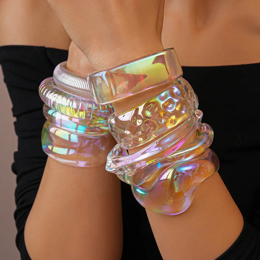 Geometric Transparent AB Colorful Resin Bracelet Personality Irregular Large Wide Cuff Bangle Jewelry for Women 2025 260120
