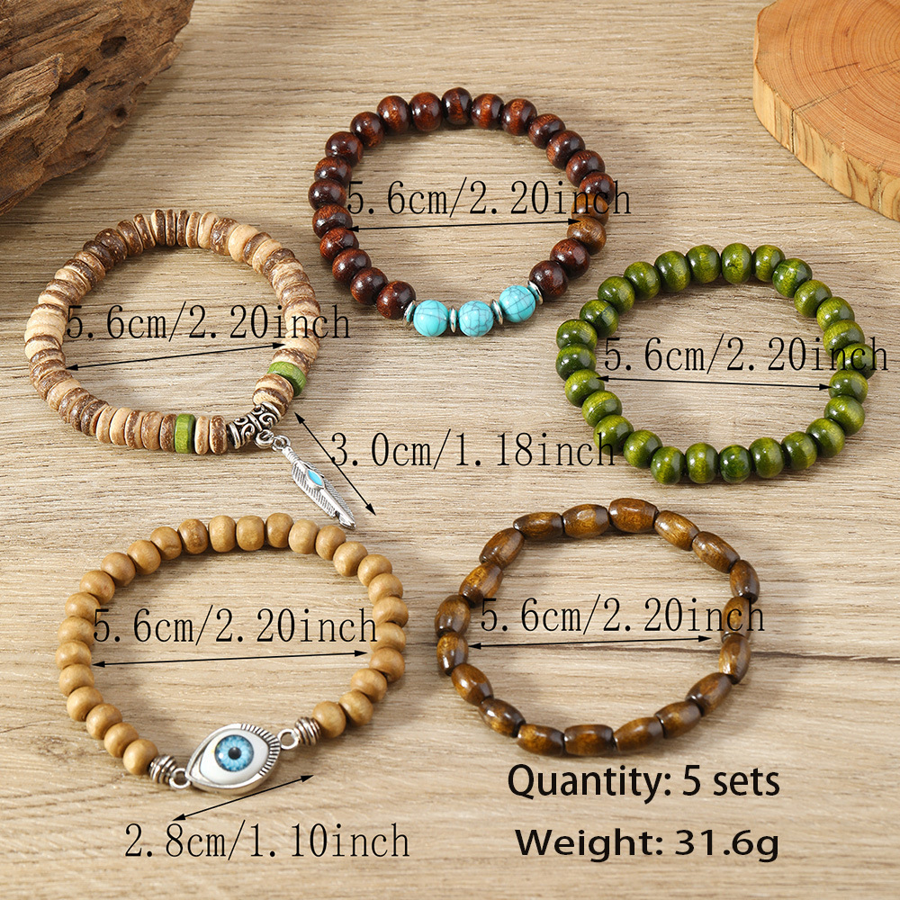 Cross-border hot sale: Lucky Eye Feather Multi-layer Wooden Bead Bracelet