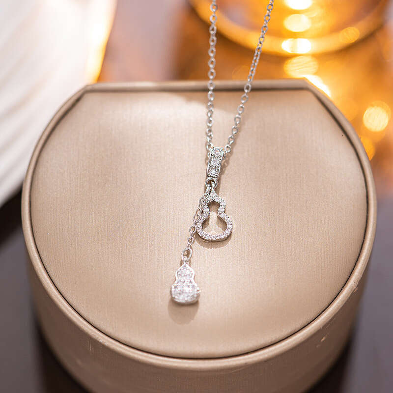 Micro Paved Full Diamond Gourd Pendant Necklace Cross Chain Elegant Eye-Catching Exquisite Personality Jewelry Versatile Korean Trend