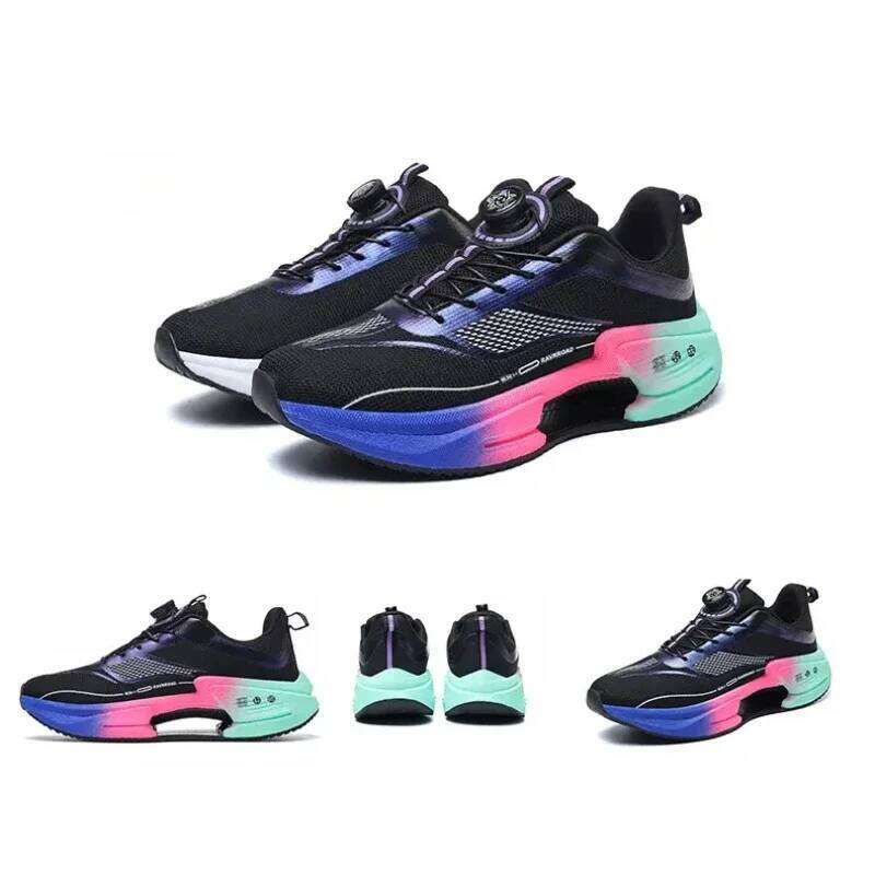 Carbon Plate Running Shoes Boys 2025 New Style Student Rotating Button Technology TPU+ Popcorn High Pop Sneakers for Girls 26W0224