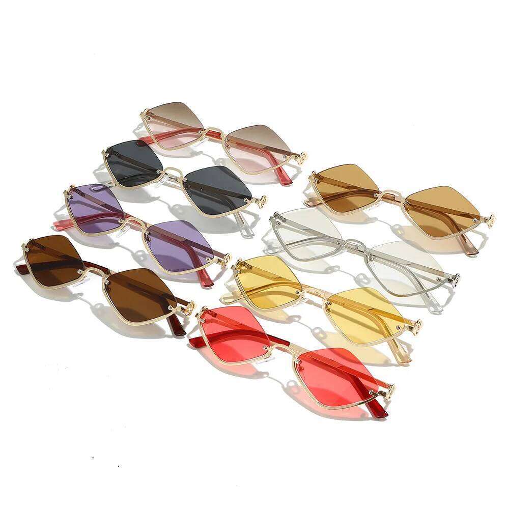 Fashion Small Polygonal Sunglasses Women Luxury Brand Metal Half Frame Sun Glasses Ladies Hipster sexy Cat Eye Shades Vintage 26W0224