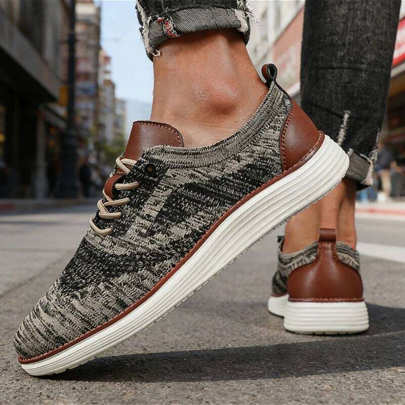 Fashion Men's Casual Shoes Woven Fabric Patchwork Lightweight Breathable Non-Slip Sole Comfort Sneaker 2025 Trendy Male Footwear