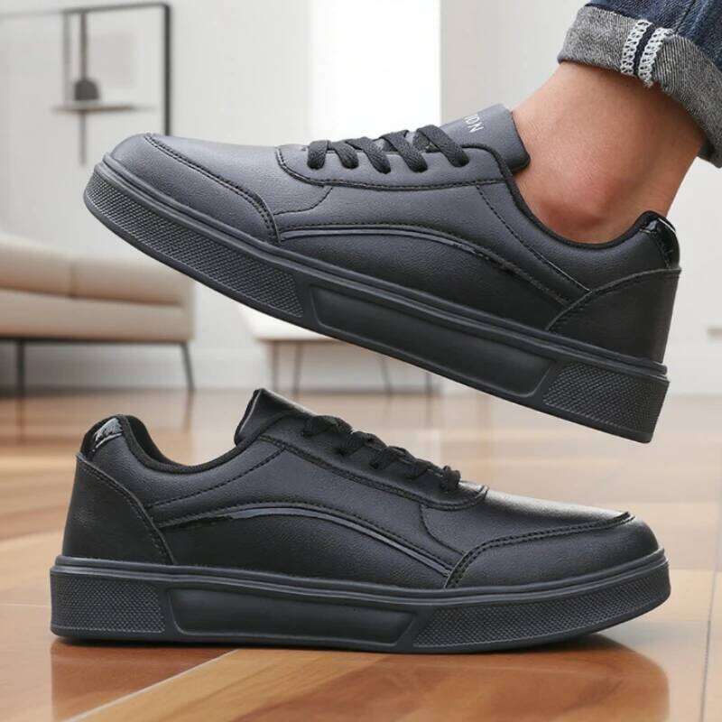 Men's Trendy Faux Leather Flat Heighten Skate Wear Resistance Non Slip Lace Up Sneakers Hot Sell Designer Shoes Men