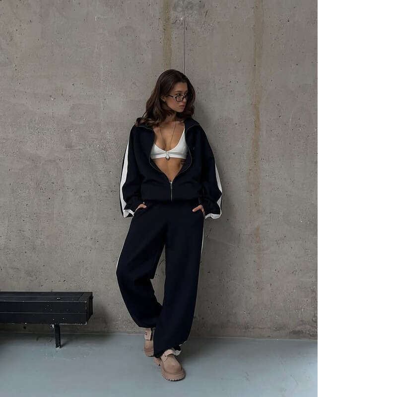 Ladies Sportswear Set Women Sport Leisure Suit Fashion Women s New Long Sleeve Color Block Sweatshirt And Pants Casual Set Autumn Winter Outfit For Wo