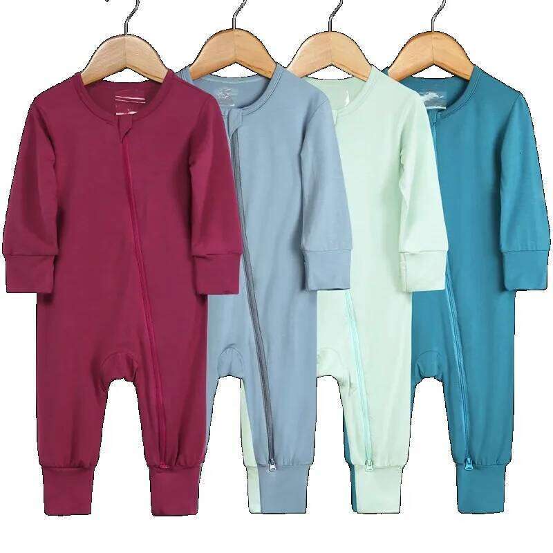 Romper Bamboo Fiber Boy Girl Clothes Newborn Zipper Footies Jumpsuit Solid Long-Sleeve Baby Clothing Pajamas 3 6 9 12M 26Y0224