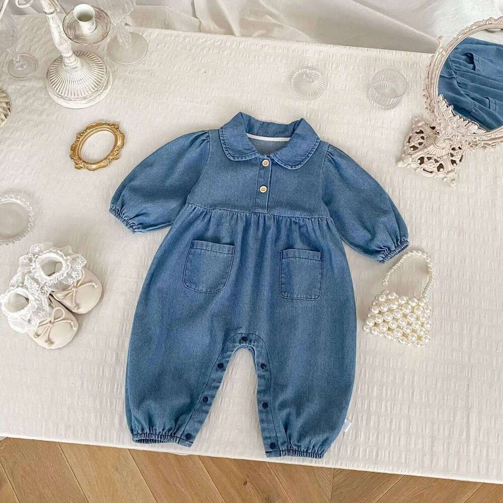 Autumn New Baby Long Sleeve Denim Romper Infant Boy Girl Versatile Lapel Jumpsuit Newborn Toddler Casual Clothes 0-24M 26H0224