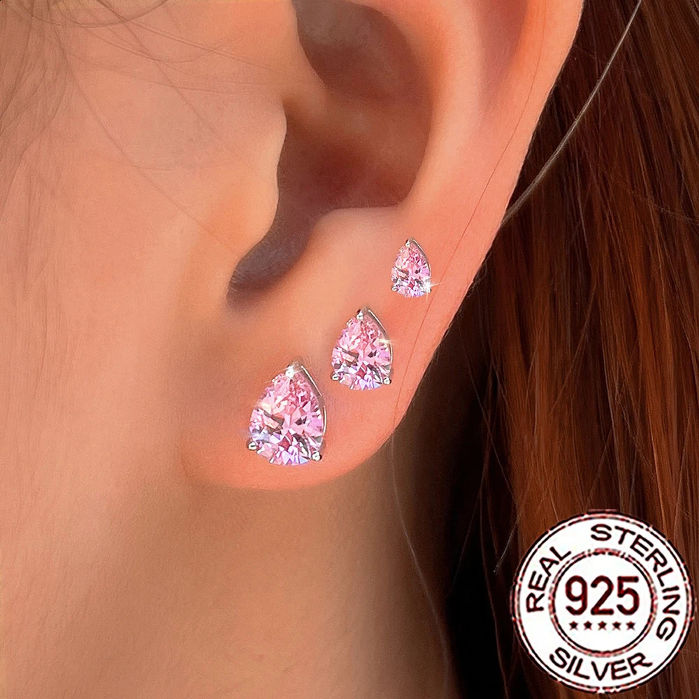 QooLady S925 Sterling Silver Shiny Cubic Zirconia Water Drop Stud Earrings for Women Trendy Party Jewelry Accessories Gift SE127 260205